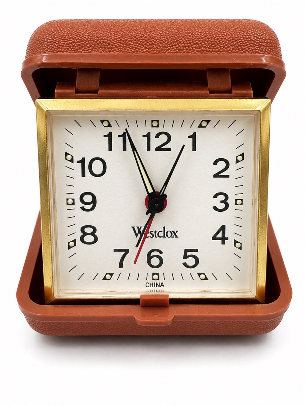 Vintage Westclox Folding Travel Alarm Clock Brown Case Untested